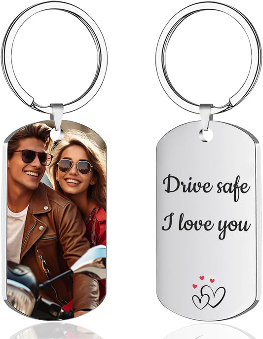 Custom Keychain with Picture, Personalized Keychain with Engraved Photo/Text, Gifts for Family and Friends