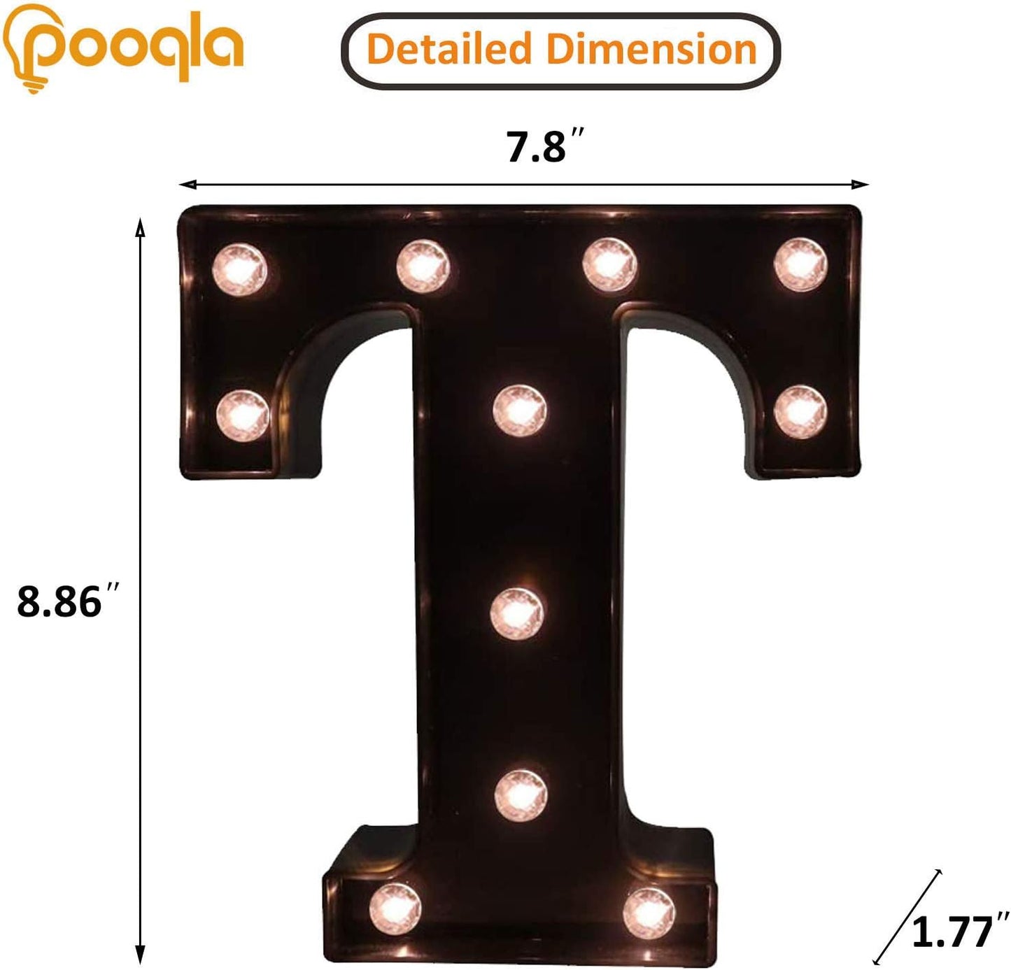 Decorative LED Illuminated Letter Marquee Sign - Alphabet Marquee Letters with Lights For Wedding Birthday Party Christmas Night Light Lamp Home Bar Decoration T, Black