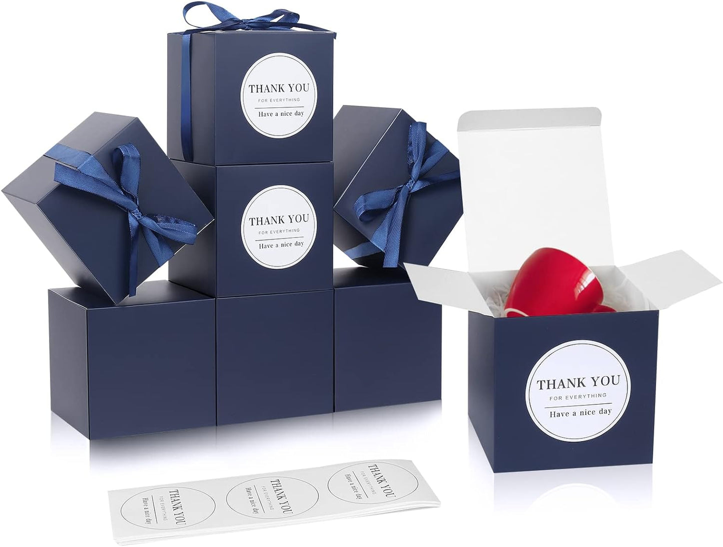 COTOPHER Small Gift Boxes 60 Pack 4x4x4 inches Navy Gift Boxes with Lids for Gifts, Crafting, Wedding Party Favor, Cupcake Boxes, Candy, Bridesmaids Proposal Box with Ribbons and Stickers (Navy, 60