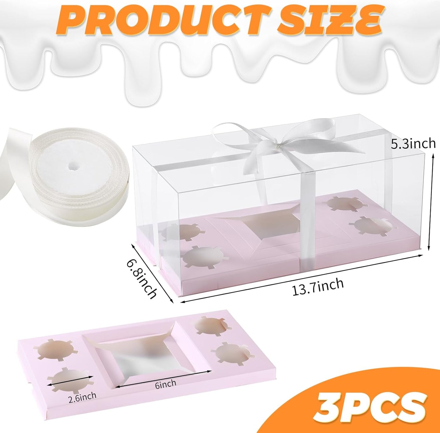 JCD 3Pcs Pink 1+4 Bento Box with Clear Window Bento Cake Boxes Combo Fit 4 Cupcake and 1 Mini Cake for Valentine Wedding Birthday Party Bakery Supplies(Pink 1+4/3Pcs)