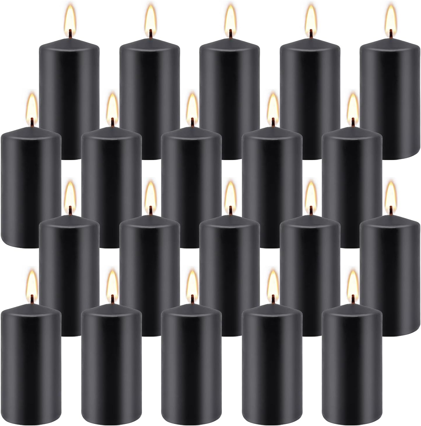Set of 20 | 2X 4 inch Tall Pillar Candles, Soy Wax. Perfect for Candlelight Dinner, Home Decoration, Party, Wedding.(Black)