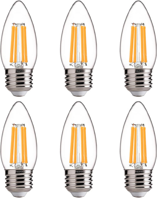 FLSNT 100W Equivalent LED Candelabra Bulbs, 800LM Dimmable LED Chandelier Light Bulbs, 2700K Soft White, E26 Base, 6 Pack UL Listed.