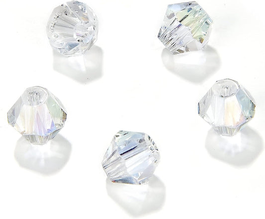 4mm Bicone 1800Pcs White AB Crystal Glass Beads Small Faceted Bicone Shape Crystal Glass Spacer Beads for Bracelet Necklace Decorative Hand Jewelry Making (White AB, 4MM)