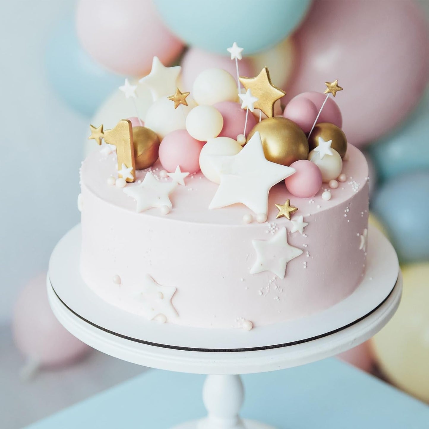 ASTARON 20 Pcs Ball Cake Topper Decorations Mini Balloons Cake Topper Sticks Light Pink Balls Cake Picks Cake Topper Balls Cake Decorations for Wedding Birthday Cake Decorations