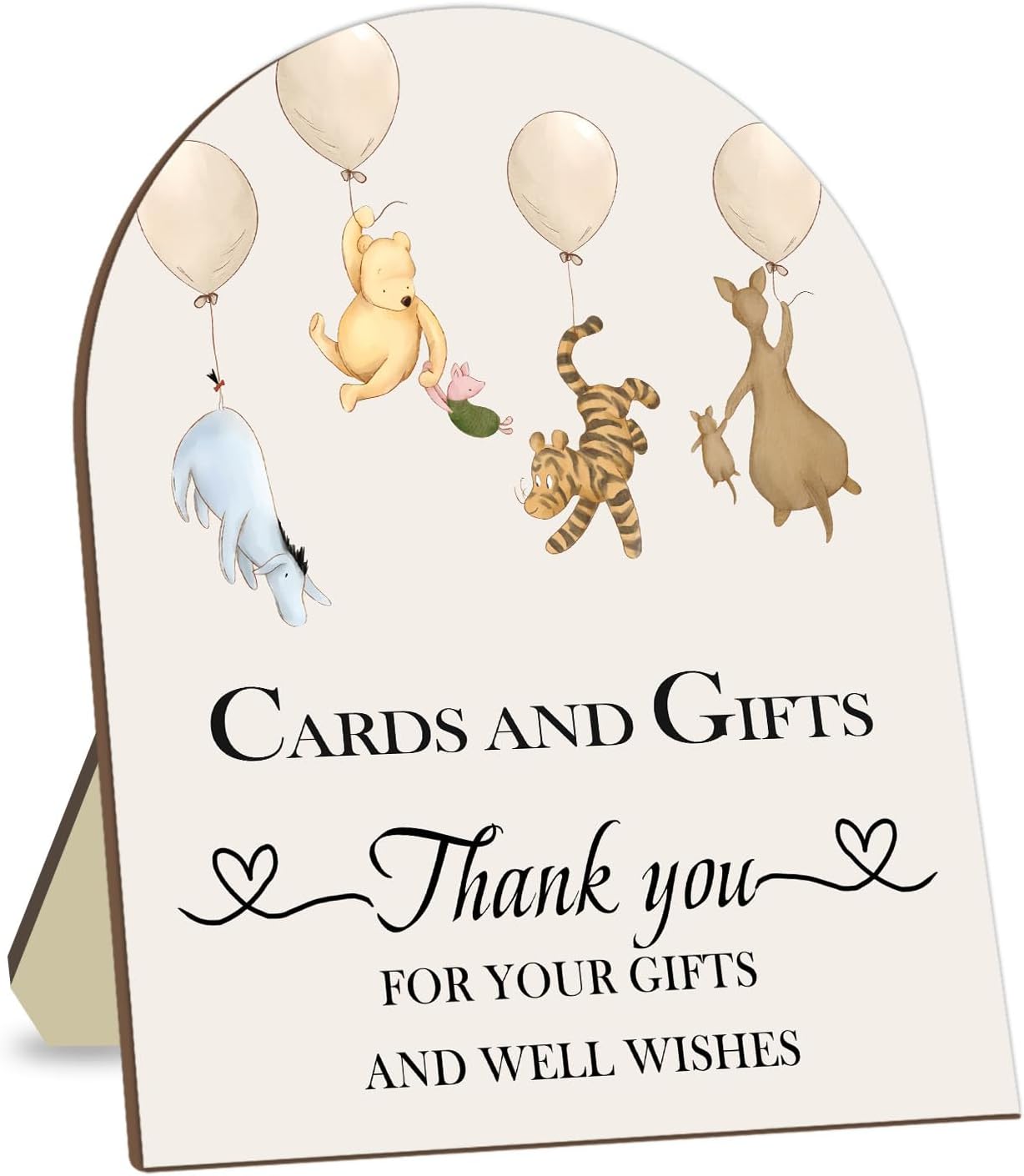 Winnie Cards and Gift Sign, Classic Pooh Thank You Wooden Sign, Classic Winnie Bridal Shower Baby Shower Favors, Thank You for Your Gift and Well Wishes Sign with Stand 9 * 11IN