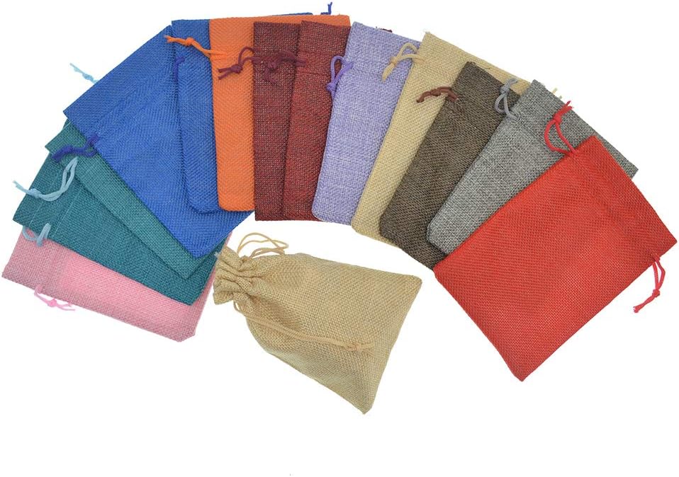 20Pcs Burlap Bags with Drawstring, Assorted Colored Small Jute Sacks Christmas Wedding Party Favor Gift Bags, Jewelry Candy Pouches 3.9 x 5.5 inch