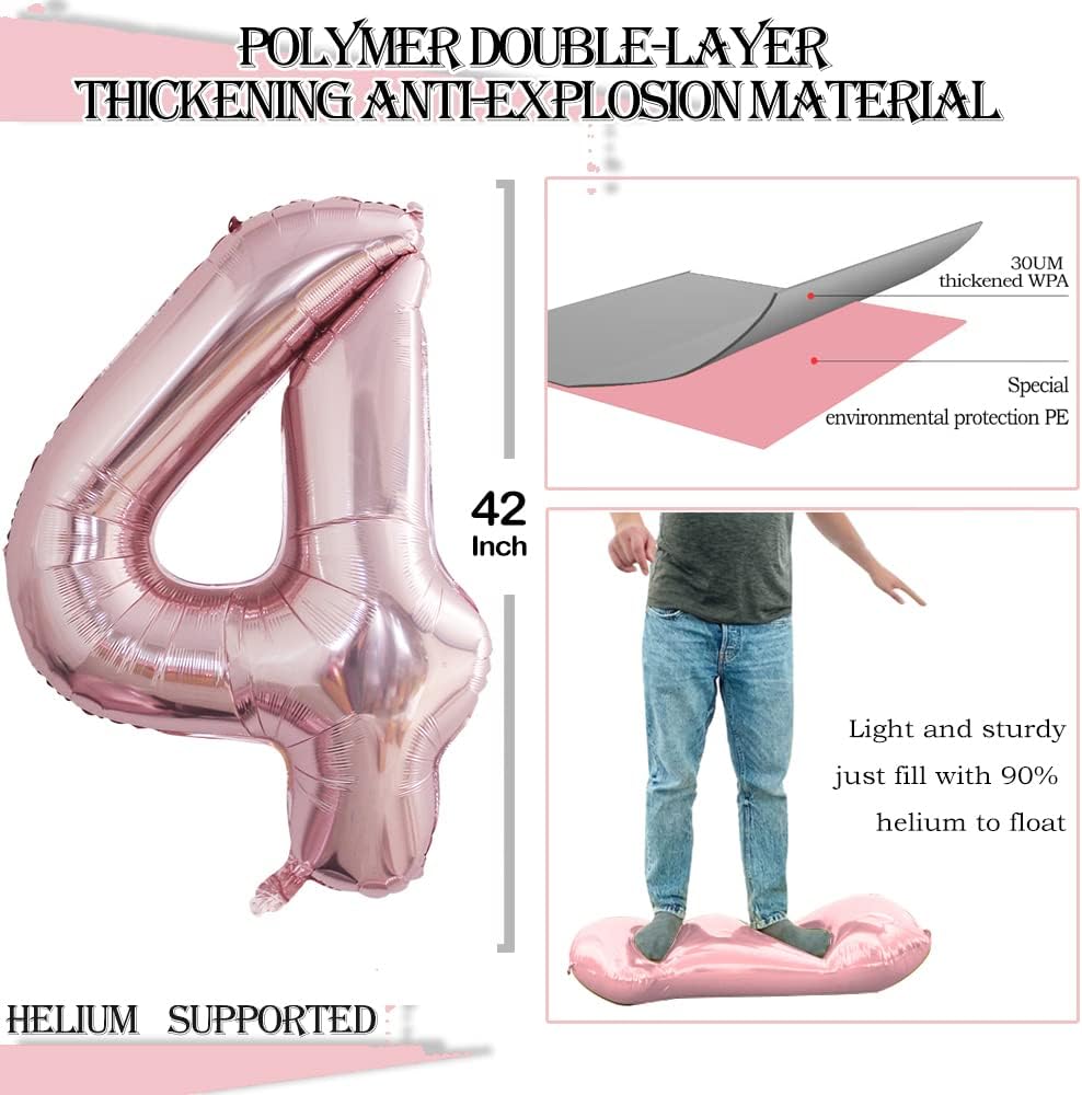 GOER 2 Pcs 42 Inch Rose Gold Foil Balloons Number 4,Huge Number Balloons for 4th 44th Birthday Party Supplies Anniversary Decorations