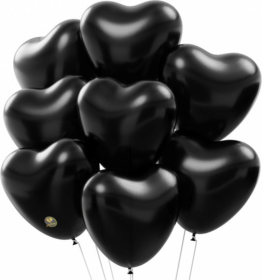 AFTERLOON® Biodegradable Balloons 24 pcs Onyx Black 12 Inch Heart Shaped, Thickened Extra Strong Natural Latex Helium Float, Proposal Marriage Love Baby Shower Gender Reveal Wedding Bridal