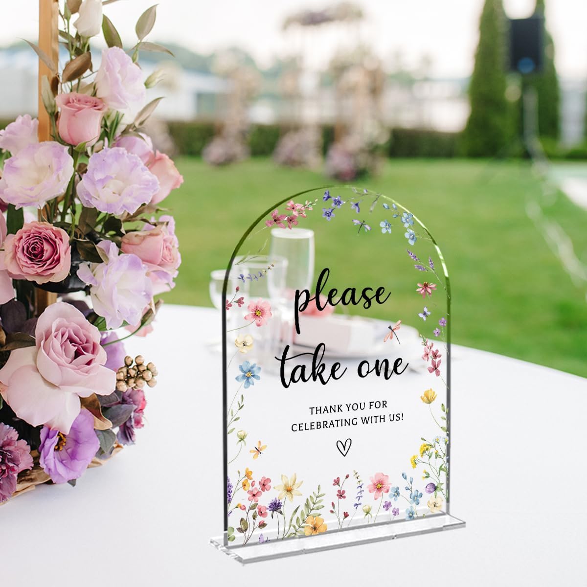 Wedding Sign Decor, Please Take One Sign, 5x7 Inch Arch Acrylic, Wedding Sign for Reception & Event, Bridal Shower Decorations, Wedding Table Sign Accessories for Anniversary And Party (Flower)