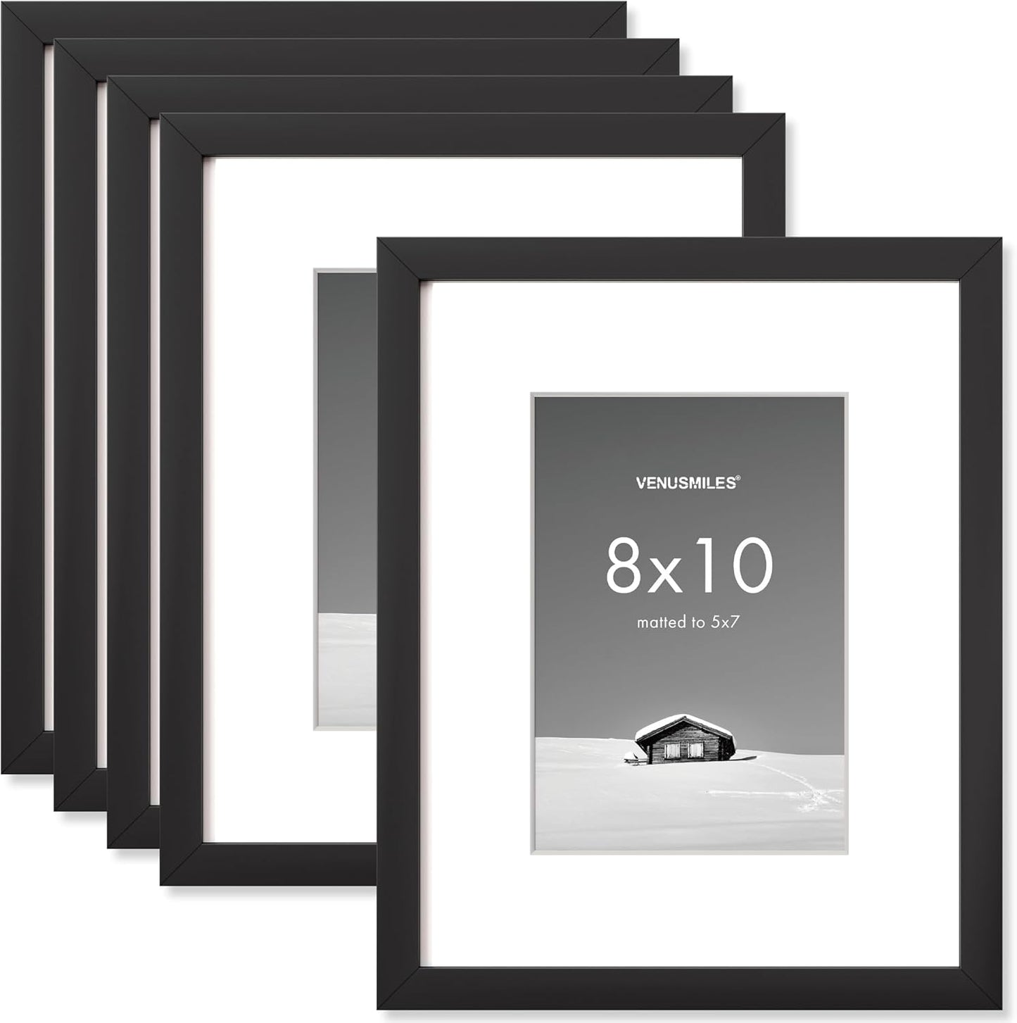8x10 inch Picture Frame, 8x10 Photo Frames with 5x7 Removable Mat - High Definition Plexiglass - Vertical and Horizontal Display - Wall Hanging Frame - Black, 5 Pack