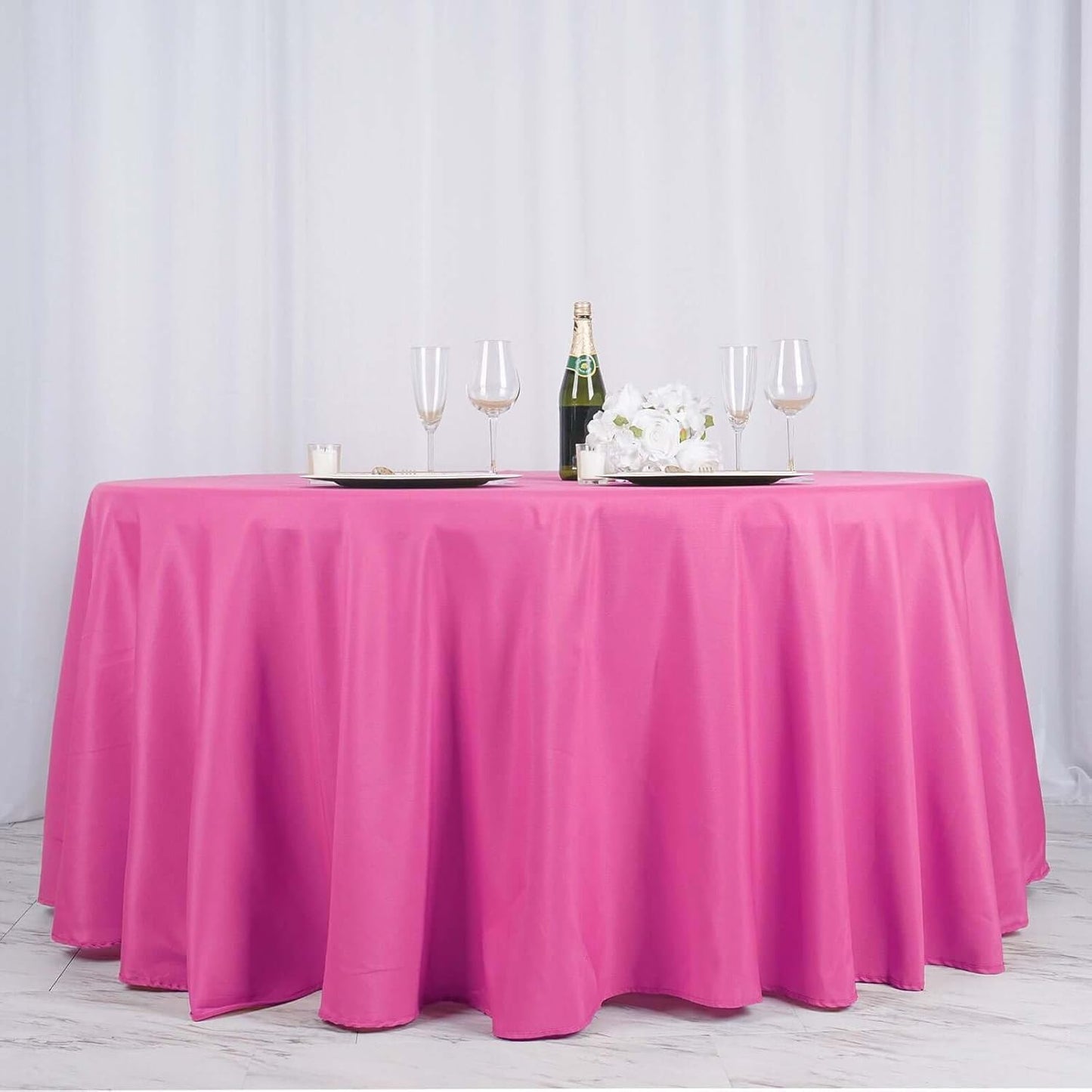 Efavormart Round Tablecloth, 132 Inch Stain & Wrinkle Resistant Washable Table Cloth, Decorative Polyester Fabric Table Cover for Banquet, Wedding, Dining- Fushia
