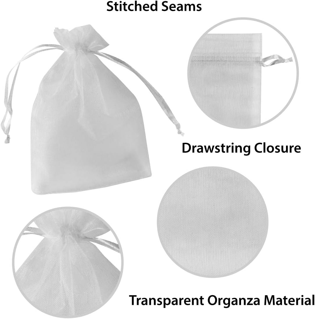 Super Z Outlet 100 Pack 5x7 Inch Mini Sheer Drawstring Organza Transparent Bags Jewelry Sack Pouches for Wedding, Party Decorations, Arts & Crafts Gifts (White)