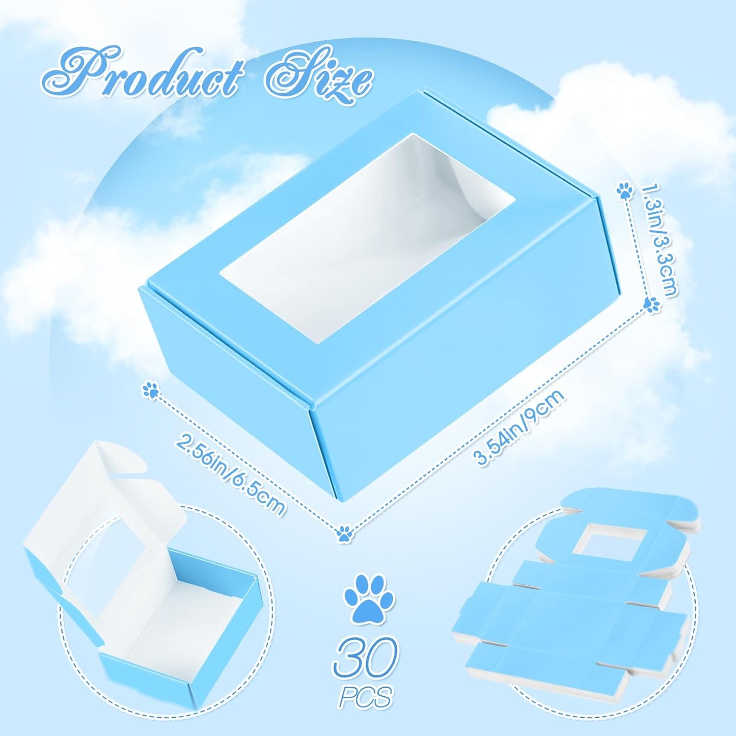 Zonon 30 Pcs Soap Boxes for Homemade Packaging, Mini Kraft Treat Boxes with Window for Bakery Candy Soap Making Gift Packaging(3.5 x 2.4 x 1.2 Inch,Blue)