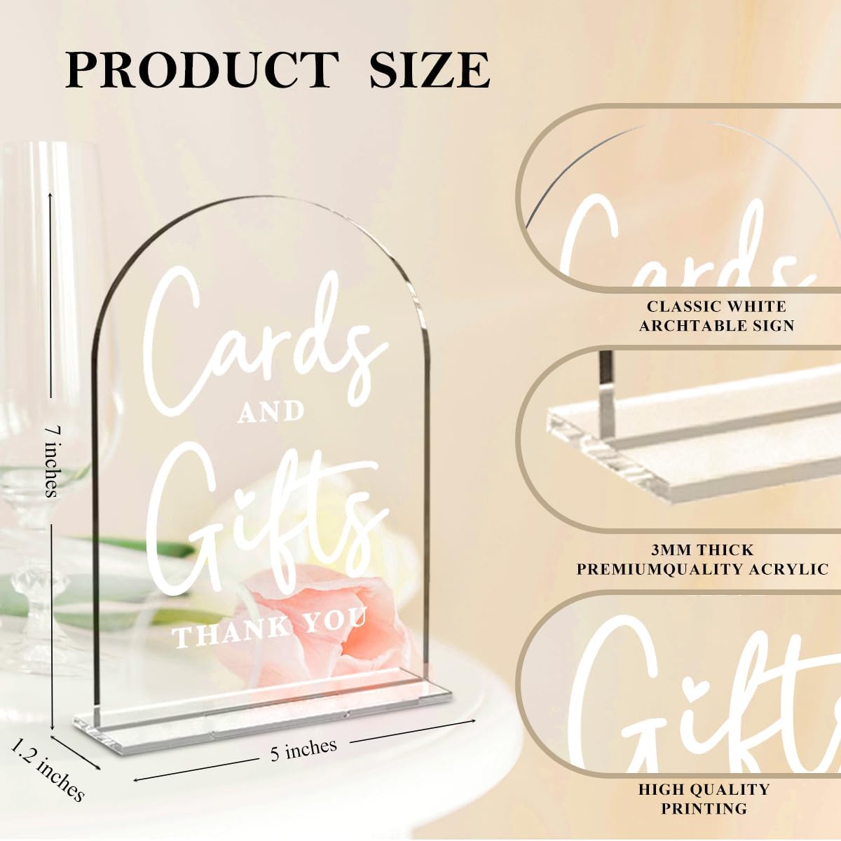 2 Pcs Acrylic Wedding Signs for Ceremony and Reception, Bridal Shower Decorations, Cards and Gifts Signs, Guest Book Sign, Arch Acrylic Table Top Sign with Holder for Wedding Reception (Clear)