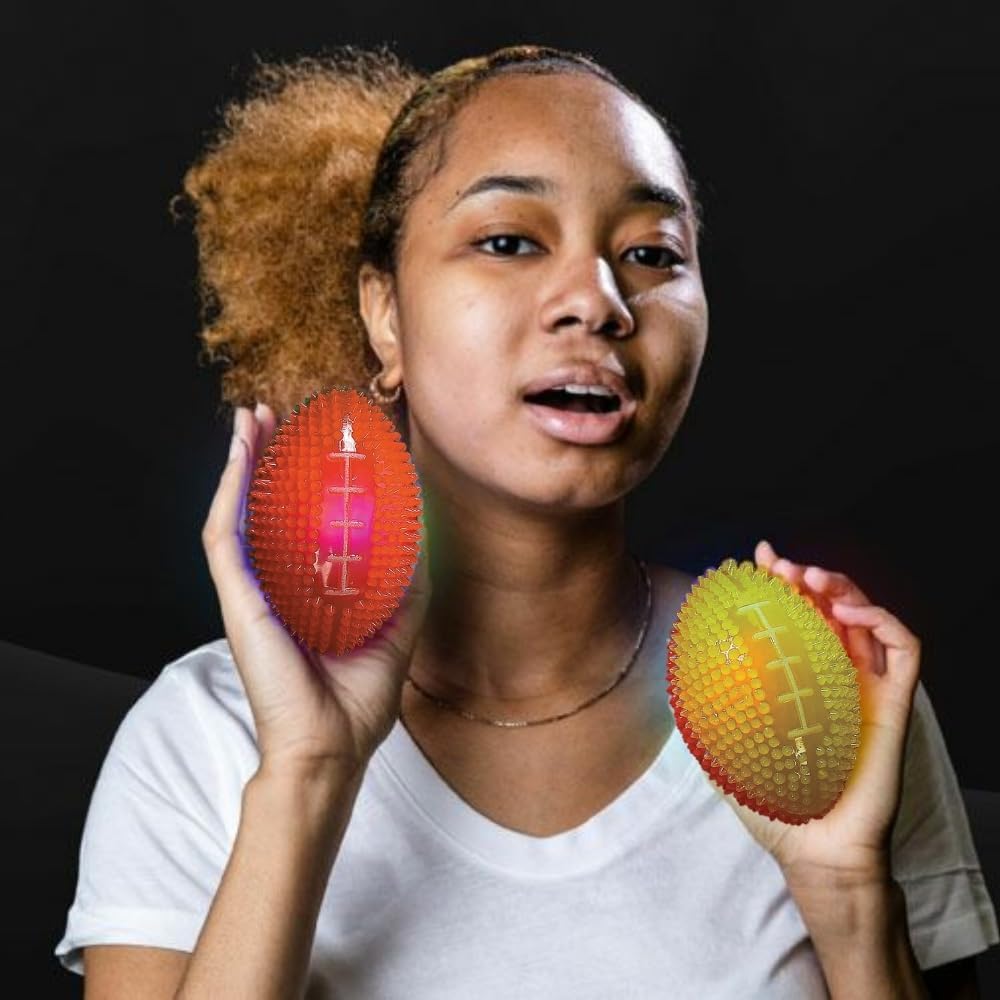 Fun Express Light Up Mini Footballs Bulk Set of 12 - Glow in Dark Rubber Football Toys for Kids Ages 6-12 for Boys 8-10 Year Old | Outdoor Games & Sports Party Favors