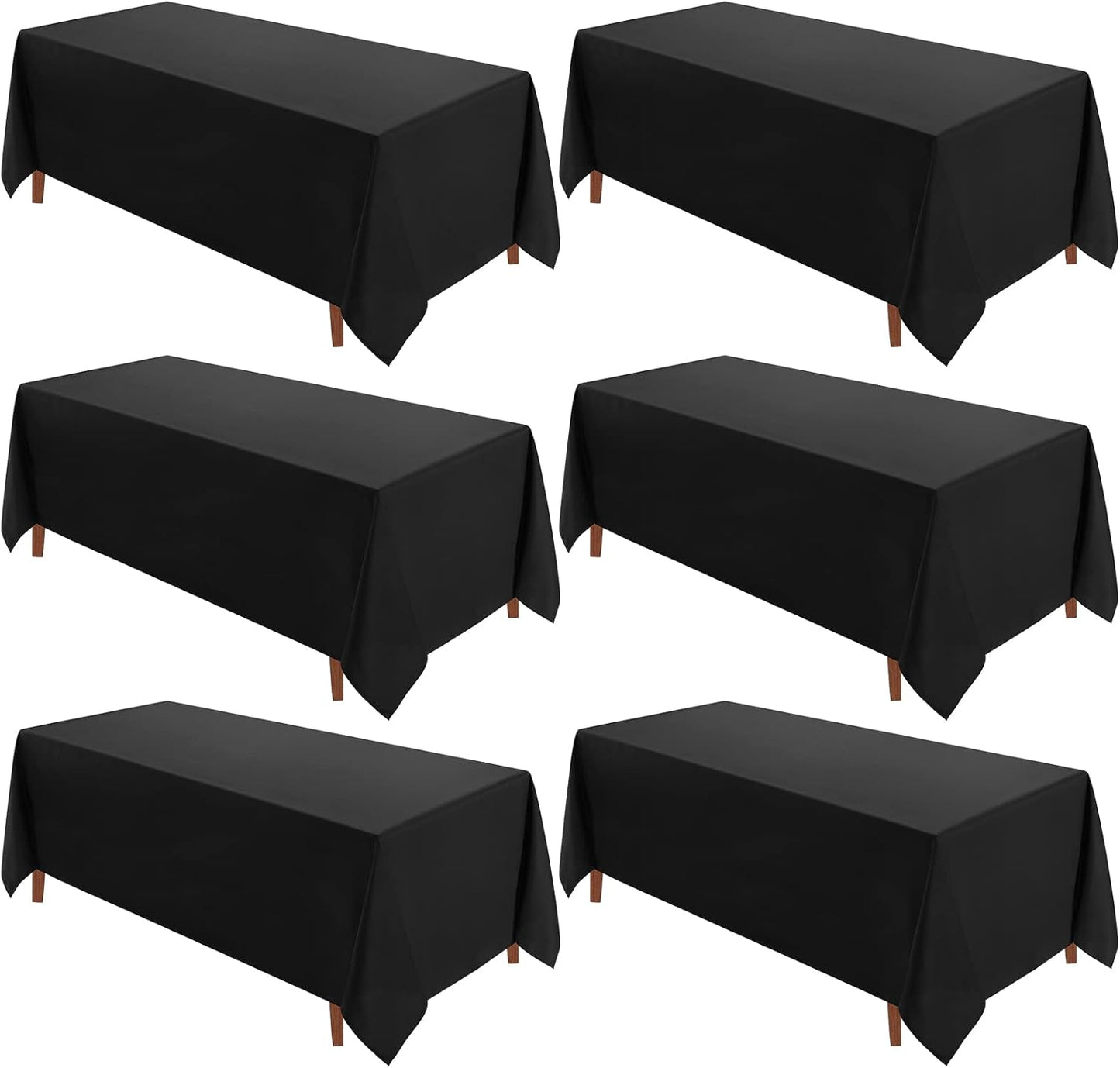 VidaFete Table Cloth 90 * 132inch 6 Pack Rectangle Tablecloth Polyester, Stain Wrinkle Resistant Polyester Dining Table Cover for Kitchen Dinning Party Wedding Rectangular Tabletop Decoration(Black)