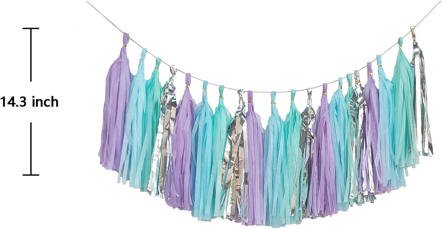 ZOOYOO Shiny Tassel Garland Tissue Paper Tassel Banner,Table Decor,DIY Kits for Party, Tassels Party Decoration,Pack of 20(Lavender,Light Blue,Mint,Silver)