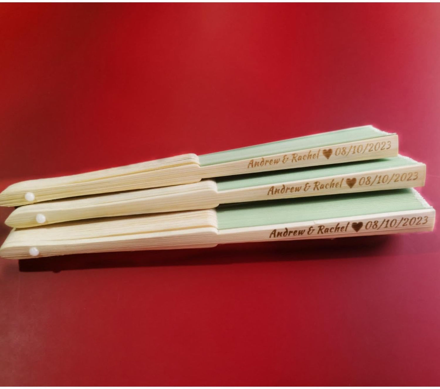 Personalized Wedding Fans Handheld Folding Fans (90Pcs) - Custom Engraved Green Silk Fans for Bridal Shower Favor/Baby Shower Favor, Birthdays Party Gifts/Gifts for Party Guests