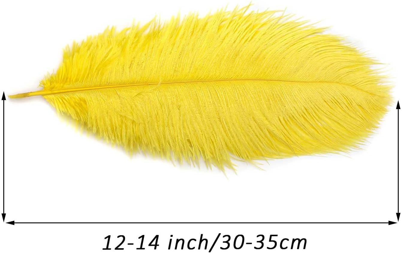 YAKRUNA 30PCS Yellow Ostrich Feathers Bulk 12-14 Inches for Centerpieces for Wedding Birthday Gatsby Party, Decorative Plumes for Vase & Table & Christmas Tree Decor (30-35cm, Yellow)
