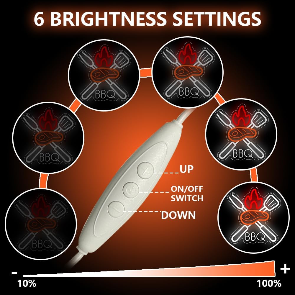 BBQ Neon Signs for Wall Decor,Adjustable Brightness Grill LED Sign for BBQ Party Decorations,Neon Lights Sign for Barbecue Restaurant,BBQ Signs for Outside,Home, Bar, Party,Christmas Gift