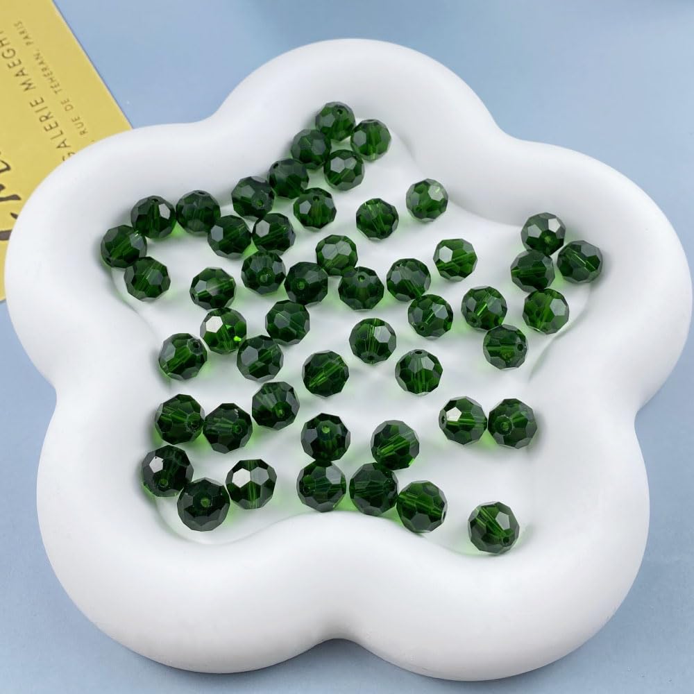 50 PCS 10mm Crystal Glass Beads Round Multiple Faceted Loose Spacer Glass Beads for DIY Handcrafte Bracelet Necklace Earring Jewelry Making(Emerald)
