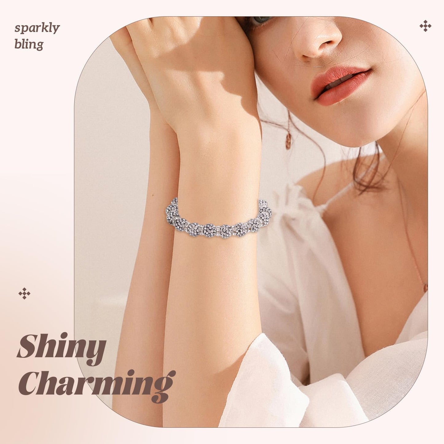 160pcs 10mm Rhinestone Beads for Jewelry Making, Black White Shiny Round Disco Ball Beads Bulk, Sparkle Crystal Clay Christmas for Bracelet Baseball Necklace Earring Crafting and DIY