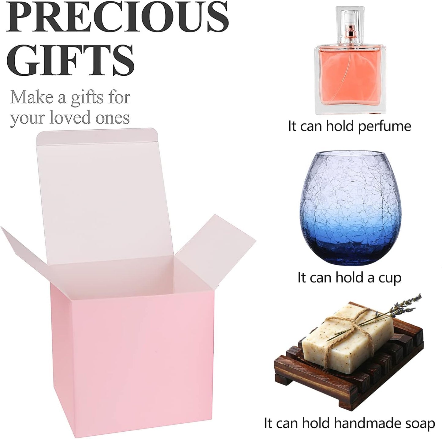 COTOPHER Small Gift Boxes 25 Pack 5x5x5 inches Pink Gift Boxes with Lids for Gifts, Crafting, Wedding Party Favor, Cupcake Boxes, Candy, Bridesmaids Proposal Box with Ribbons and Stickers