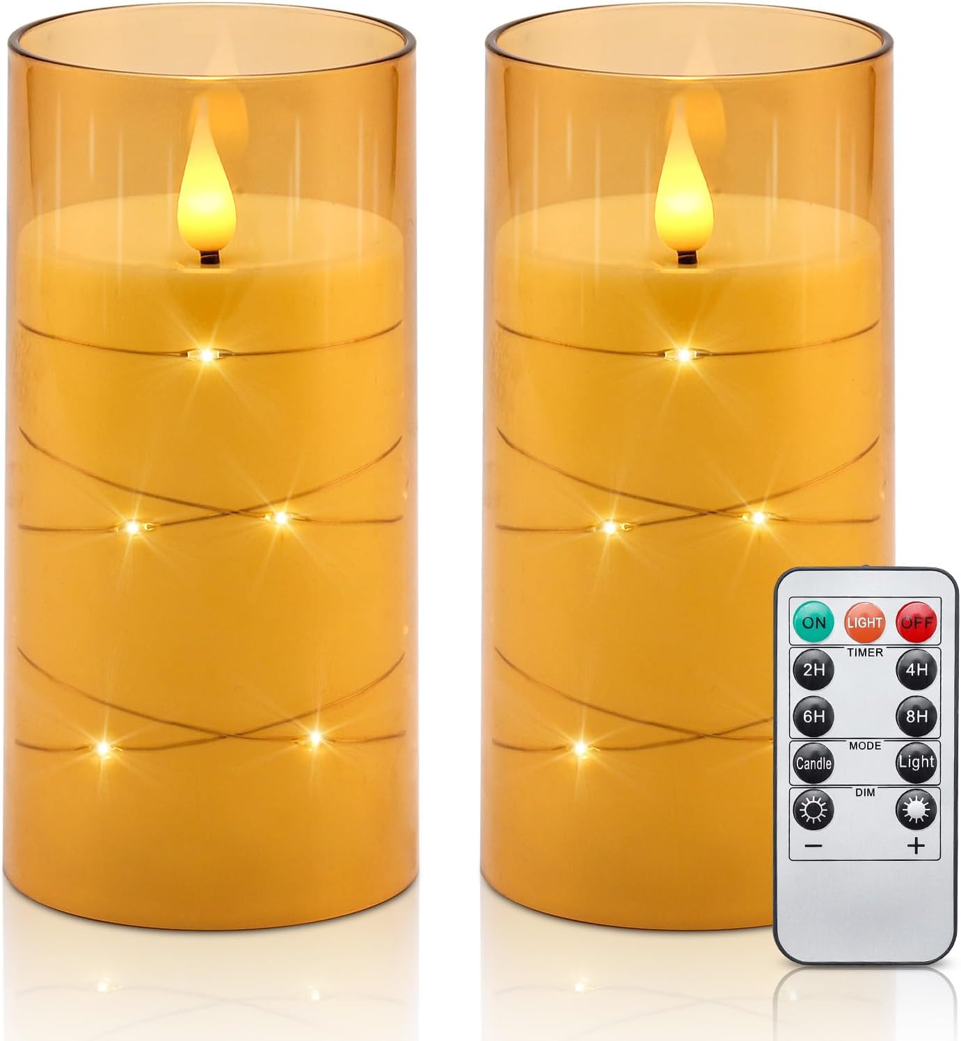 Aignis Flickering Flameless Candles Battery Operated Candles LED Candles with Remote Timer for Home/Wedding/Birthday/Holiday Decor ，Brown 3D Flame Set of 2 (D3 xH6 6")