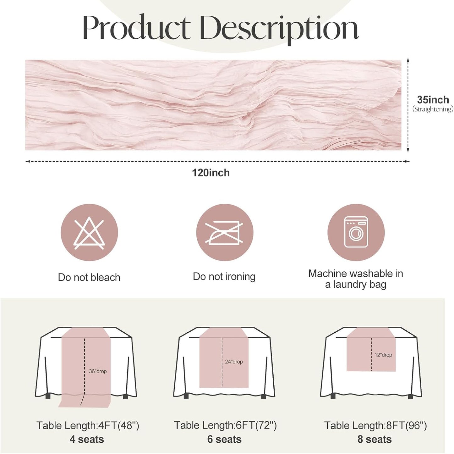 2 Pcs Dusty Pink Cheesecloth Table Runner - 120 inch 10FT Boho Rustic Gauze Cheese Cloth Table Runner Decor for Spring Summer Party Wedding Birthday Baby Bridal Shower Home