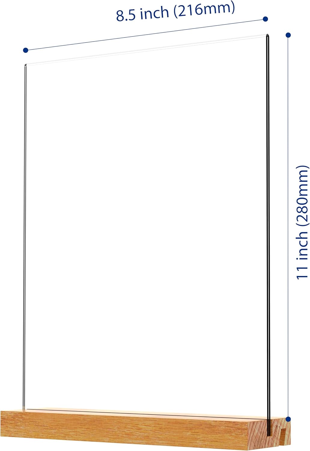 Acrylic Sign Holder with Wood Base 8.5x11 Inch Vertical and Slant Displays (5 Pack 8.5*11")