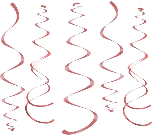 Rose Gold Party Hanging Swirl Decorations Sparkly Foil Streamer for Ceiling, Pack of 28