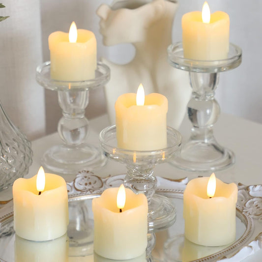 Lezonic Flameless Votive Candles Battery Operated with Remote and Timer, Pack of 6 (D:2" X H:2") LED Ivory White Long Lasting Flickering Wax Candles with Realistic 3D Flame