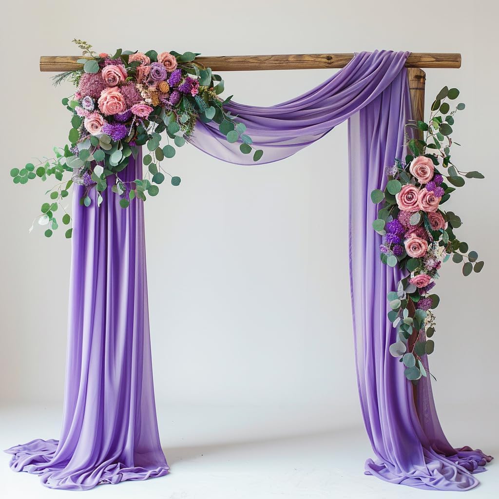 Wedding Arch Draping Fabric 1 Panel 28.7" x 20FT Lavender Purple Sheer Chiffon Backdrop Drapes for Wedding Ceremony Birthday Party Bridal Shower Outdoor Decoration