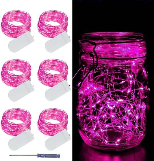 LAMPHOME 6 Pack Fairy Lights Battery Operated String Lights 6.6ft 20 Led Mason Jar Lights Waterproof Silver Wire Light Fireflies DIY Party Wedding Christmas Decoration(6 Pack,Pink)