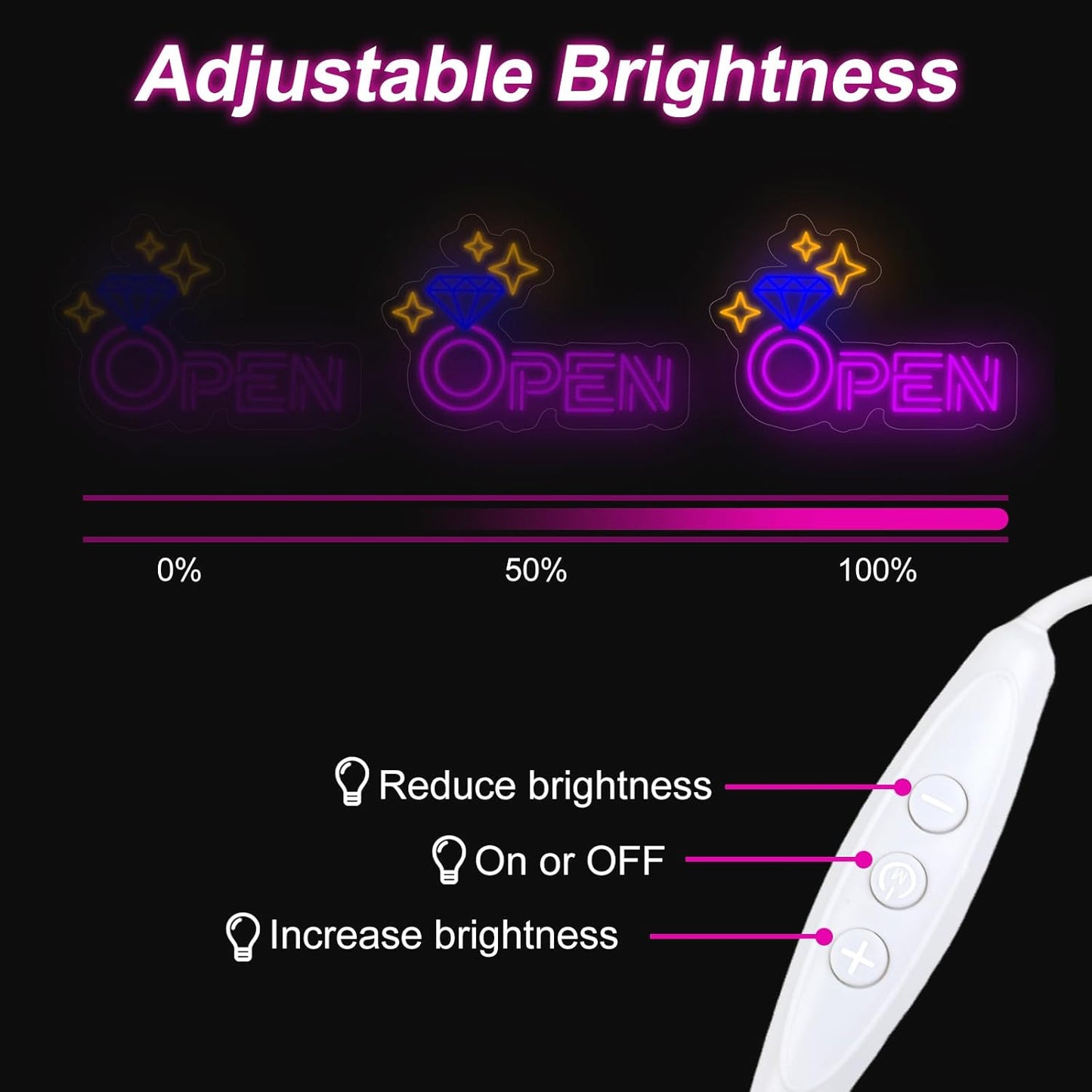 Diamond Open Indoor Neon Sign For Jewelry Store Custom Led Neon Sign Business Decor Store Decor Diamond LED Light Wall Art Decoration, 16.5"x11", Purple
