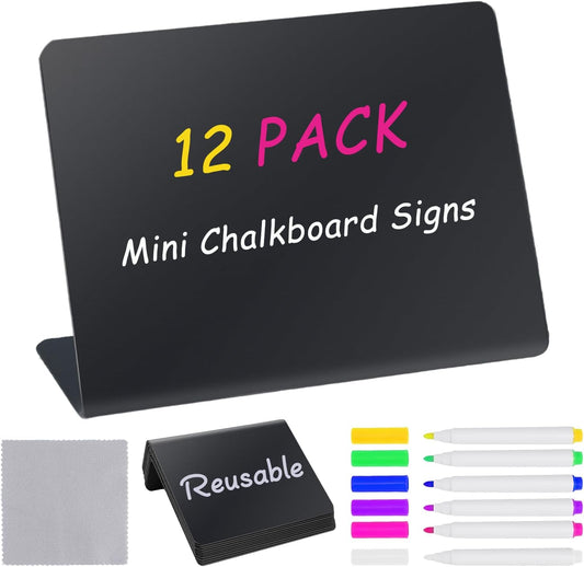 12PCS Mini Chalkboard Signs, 4"x3" Food Labels for Party Buffet, Reusable Table Sign Chalk Board for Weddings, Birthday Parties, Message Board Signs and Event Decoration