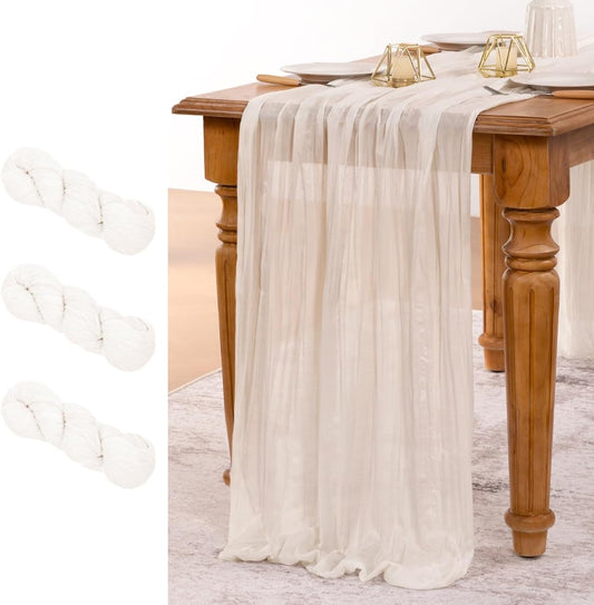 MLMW 3 Pack Ivory White Table Runner Cheesecloth Boho Gauze Rustic Cheese Cloth Table Runner 160 inch Sheer 13.3ft for Thanksgiving Wedding Party Baby Bridal Shower Birthday