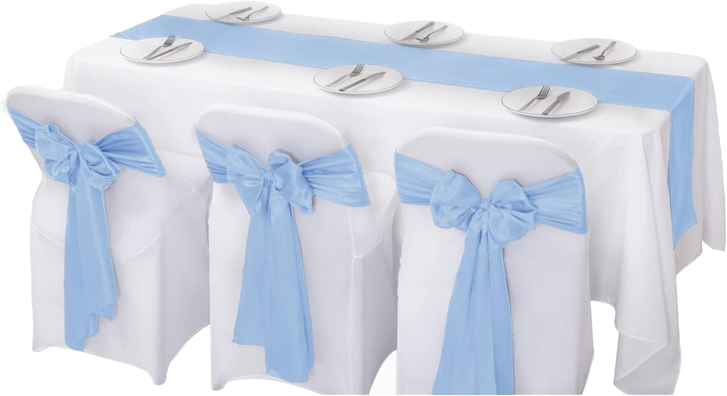 6Pack Table Runner 12 x 108 Inches Satin Silk Table Runner for Wedding, Birthday Party, Banquets, Graduations Decoration, fit Rectange and Round Table-Blue Mist