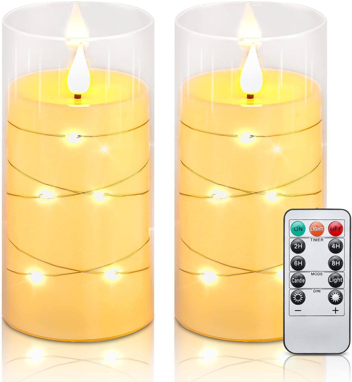 Aignis Flickering Flameless Candles Battery Operated Candles LED Candles with Remote Timer for Home/Wedding/Birthday/Holiday Decor ，Ivory White 3D Flame Set of 2 (D3 xH6 6")