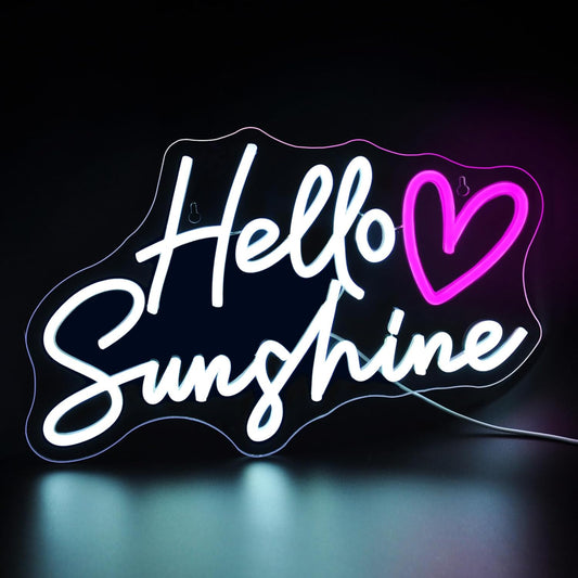 Hello Sunshine Neon Signs for Wall Decor White LED Neon Sign for Room Neon Light Sign for Wall Decor Birthday Party USB Powered