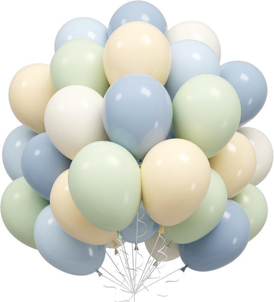Dusty Blue Green Balloons, 50Pcs 12 Inches Baby Blue Light Green Sand White First Birthday Balloons for Boys First Birthday Decoration Party Baby Shower Graduation Decorations