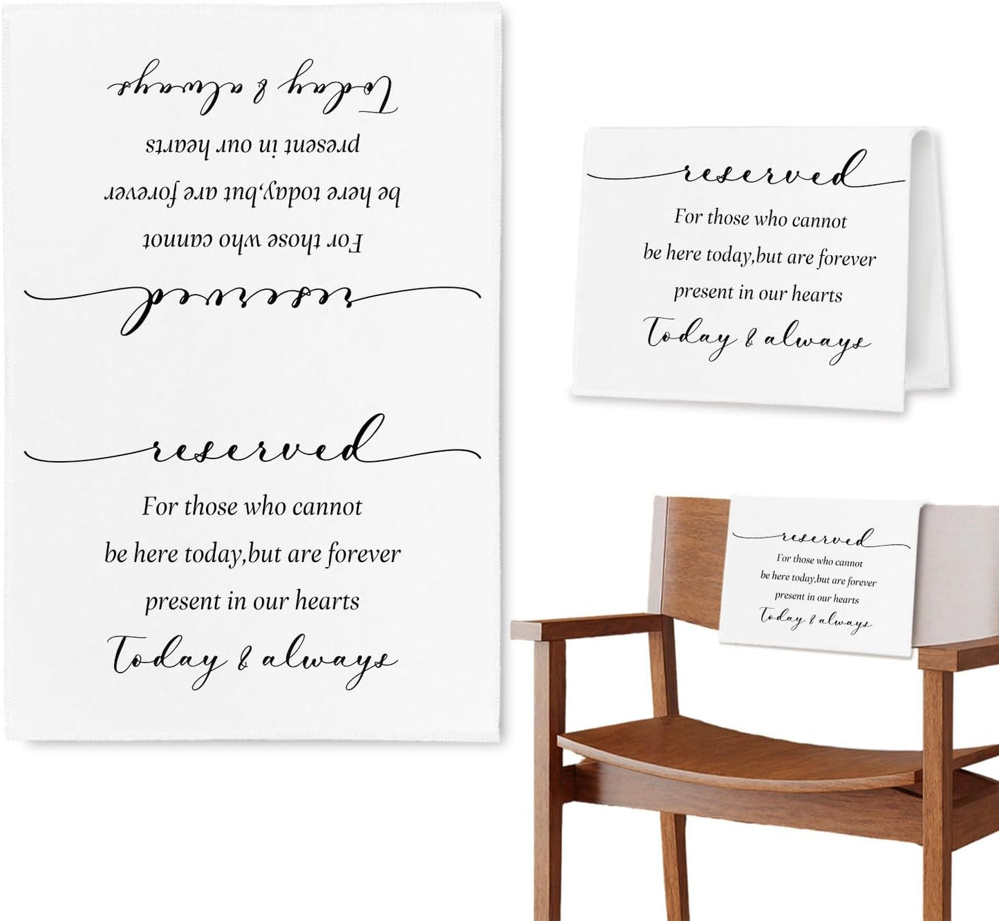 In Loving Memory Wedding Sign, Reserved Memorial Signs Pew Cloths Seating Placeholder for Chairs, Wedding Decorations for Reception Celebrations Event (2 Pcs, today & always)