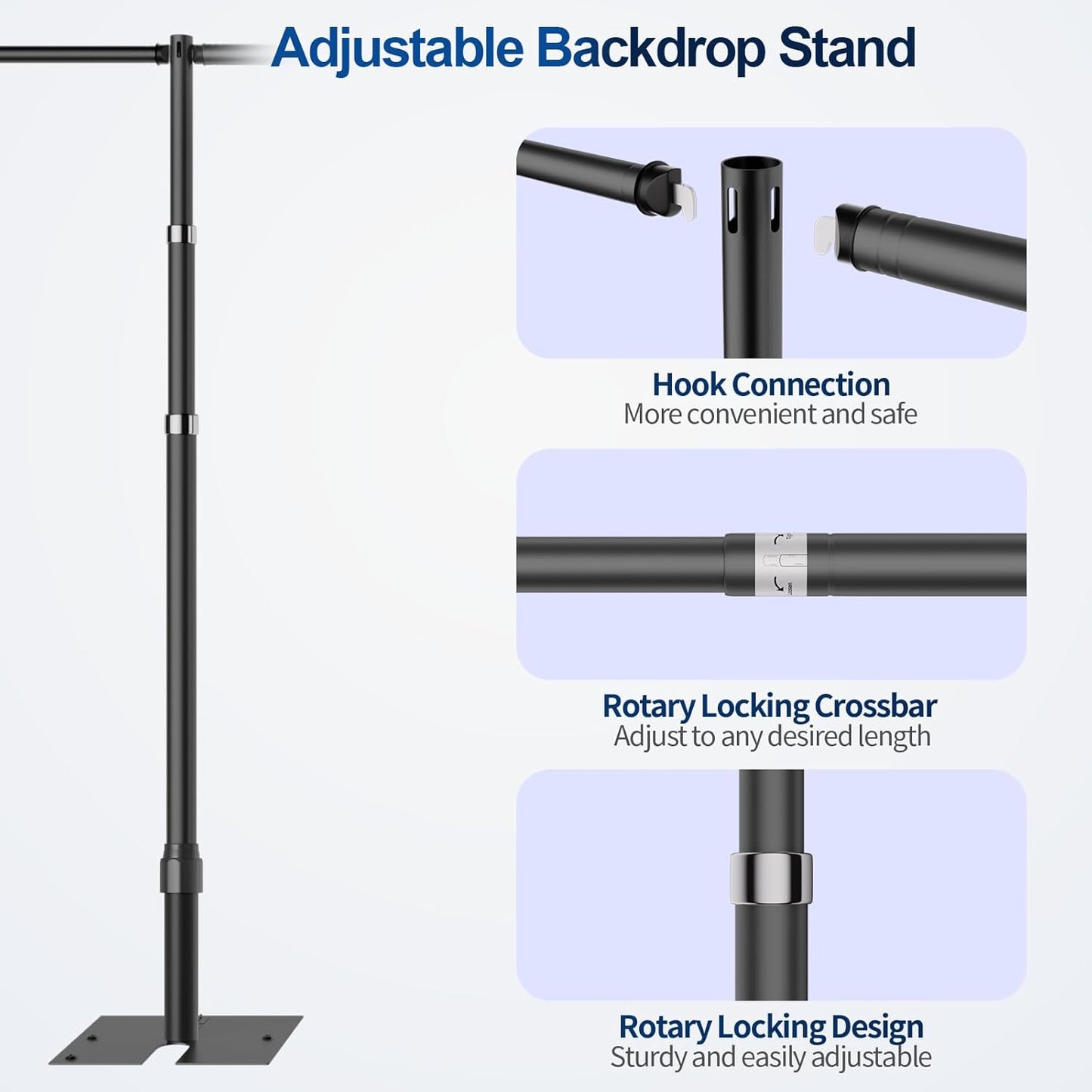 Pipe and Drape Backdrop Stand, 20x10ft Heavy Duty Adjustable Background Frame with Metal Base, Back Drop Holder for Parties Photography Wedding Photoshoot Decoration - Black