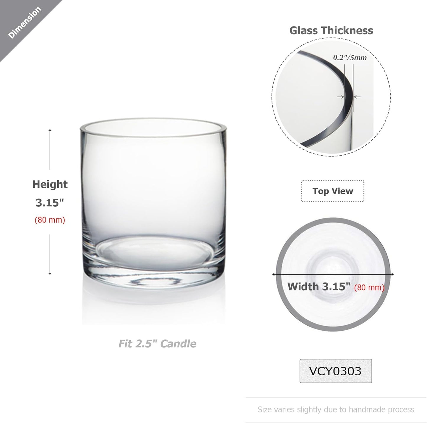 WGV Tea Light Votive Candle Holder 3x3, Clear Tiny Cylinder Glass Vase, Small Planter Terrarium for Home Accent Decor, 24 Pieces