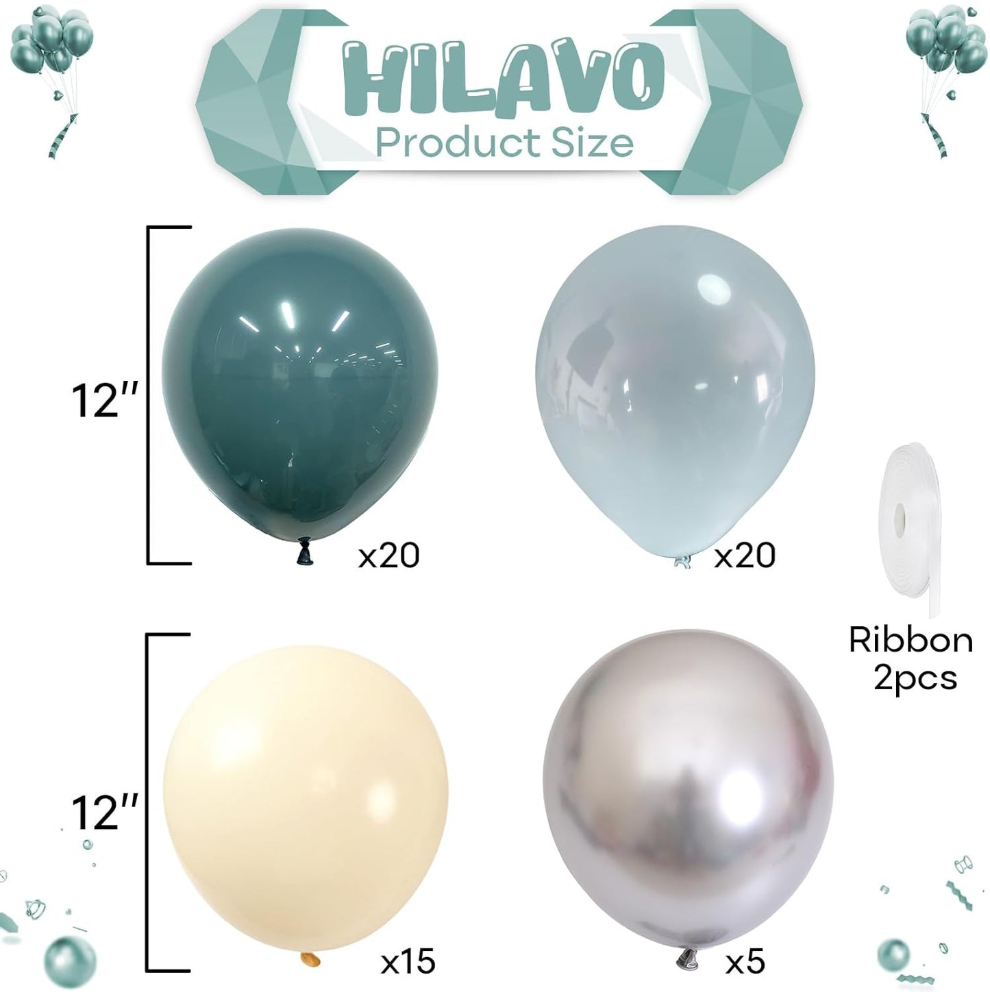 Dusty Blue Balloon Set, 60Pcs 12 Inch Retro Baby Slate Blue Ivory White Metallic Silver Balloons Birthday Decor, Pastel Blue Beige Cream Ocean Balloon for Bridal Wedding Gender Reveal Party Decoration