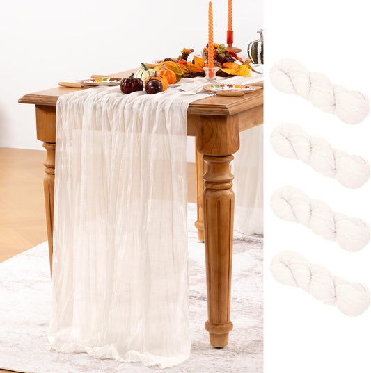Ivory White Cheesecloth Table Runner 4 Pack Fall Table Runners Boho Gauze 120 Inches White Cheese Cloth Fall Table Decorations for Thanksgiving Weddings Bridal Baby Shower