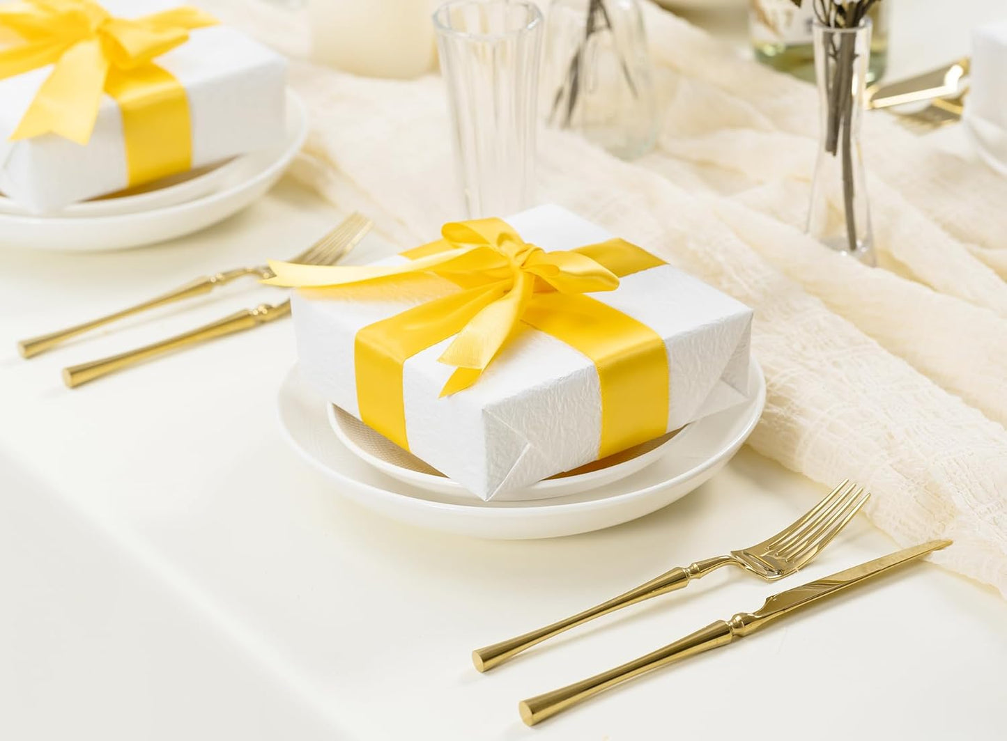 Yellow Ribbon 1-1/2 Inch x 50 Yards Double-Faced Satin Ribbons for Crafts Gift Wrapping Flower Bouquet Wedding Paper Holiday Decorating