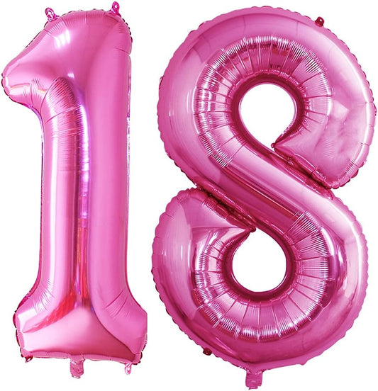 GOER Number 18 Balloons for 18th Birthday Sweet 18 Party Decorations,42 Inch Jumbo Foil Helium 81 Balloons for 81st Birthday Party Decoration (Hot Pink)
