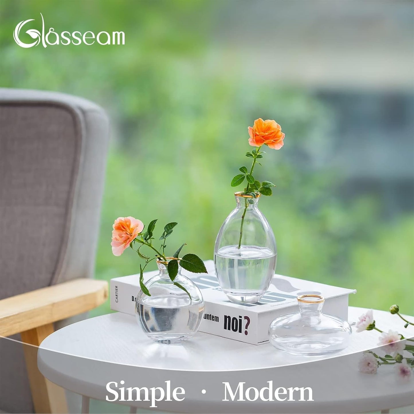 Bud Vases 3Pcs/Set Small Vases Handmade Cute Gold Rim Small Vases for Flowers Centerpieces Glass Vases Mini Vase Home Decor Centerpieces, Events Table Decor