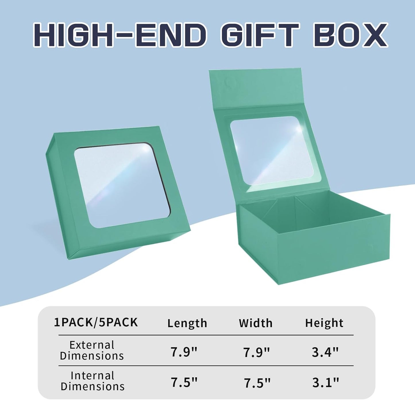 Light Green Gift Boxes with Window,7.5"x7.5"x3.1" Bridesmaid Boxe for Gift Giving,Birthday Gift Box with Magnetic,Closure Lid Gift Boxes for Presents,Cute Boxe,Luxury for Gift Packaging,Gift Box for Wrapping Gifts